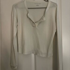 American Eagle Outfitters Women's White Long Sleeve Henley